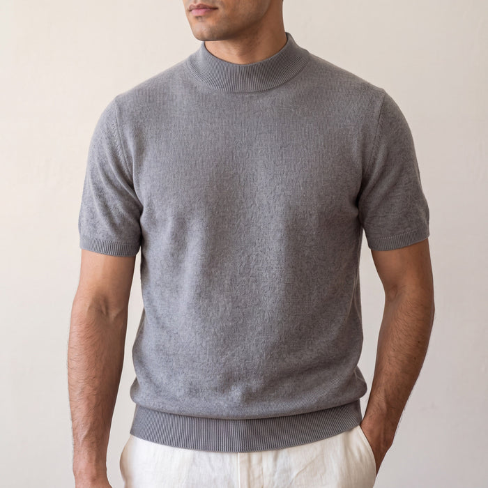 Men's Mock Neck Short Sleeve Knit Top for Smart Casual