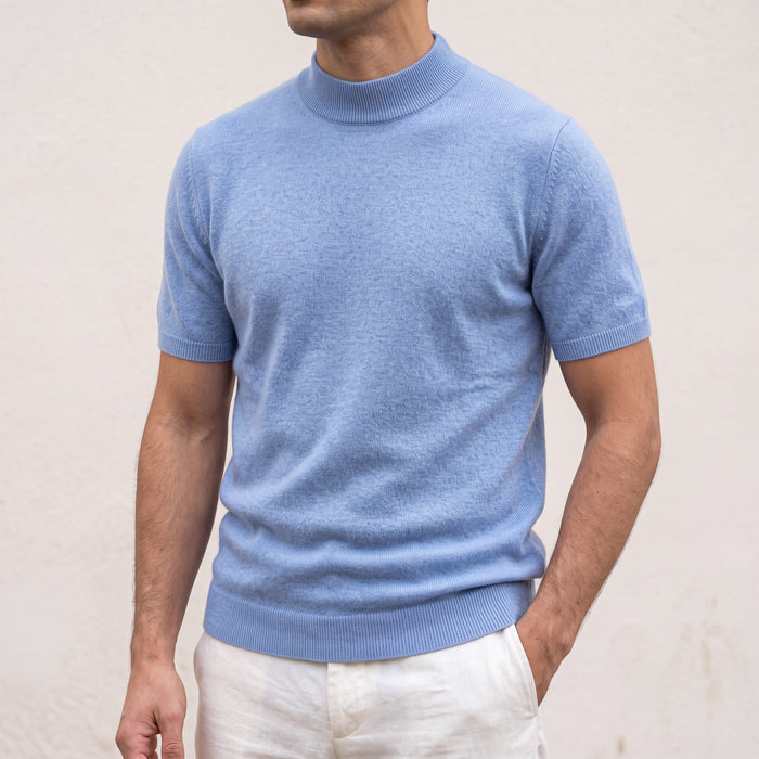 Men's Mock Neck Short Sleeve Knit Top for Smart Casual