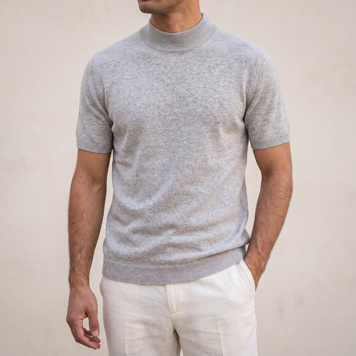 Men's Mock Neck Short Sleeve Knit Top for Smart Casual