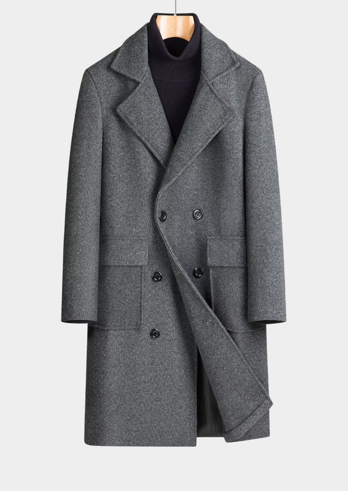 Men's Double-Breasted Camel Overcoat with Notch Lapel