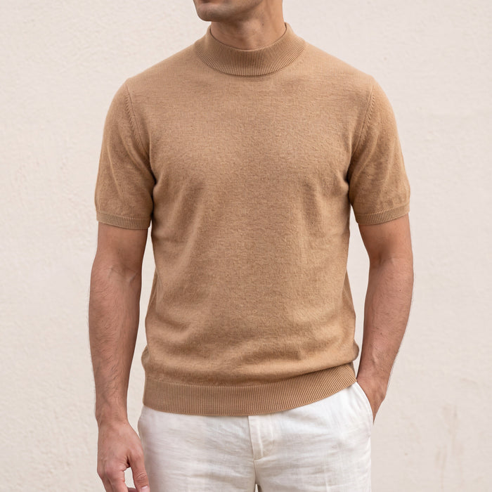 Men's Mock Neck Short Sleeve Knit Top for Smart Casual