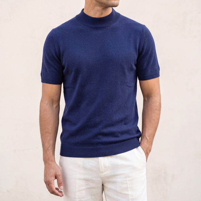 Men's Mock Neck Short Sleeve Knit Top for Smart Casual