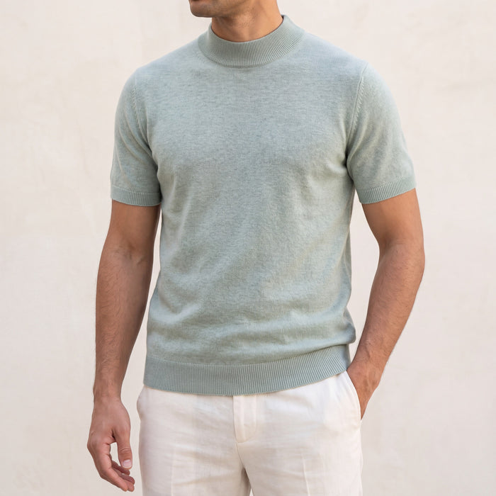Men's Mock Neck Short Sleeve Knit Top for Smart Casual
