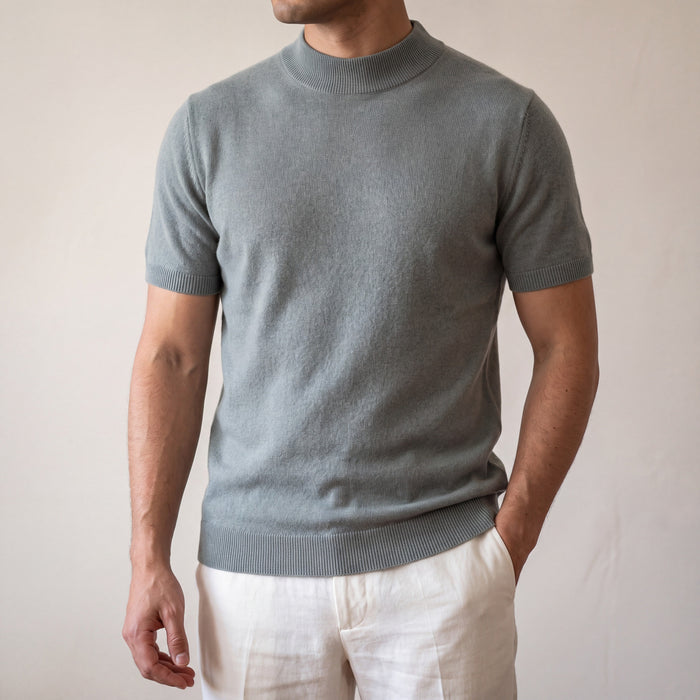 Men's Mock Neck Short Sleeve Knit Top for Smart Casual