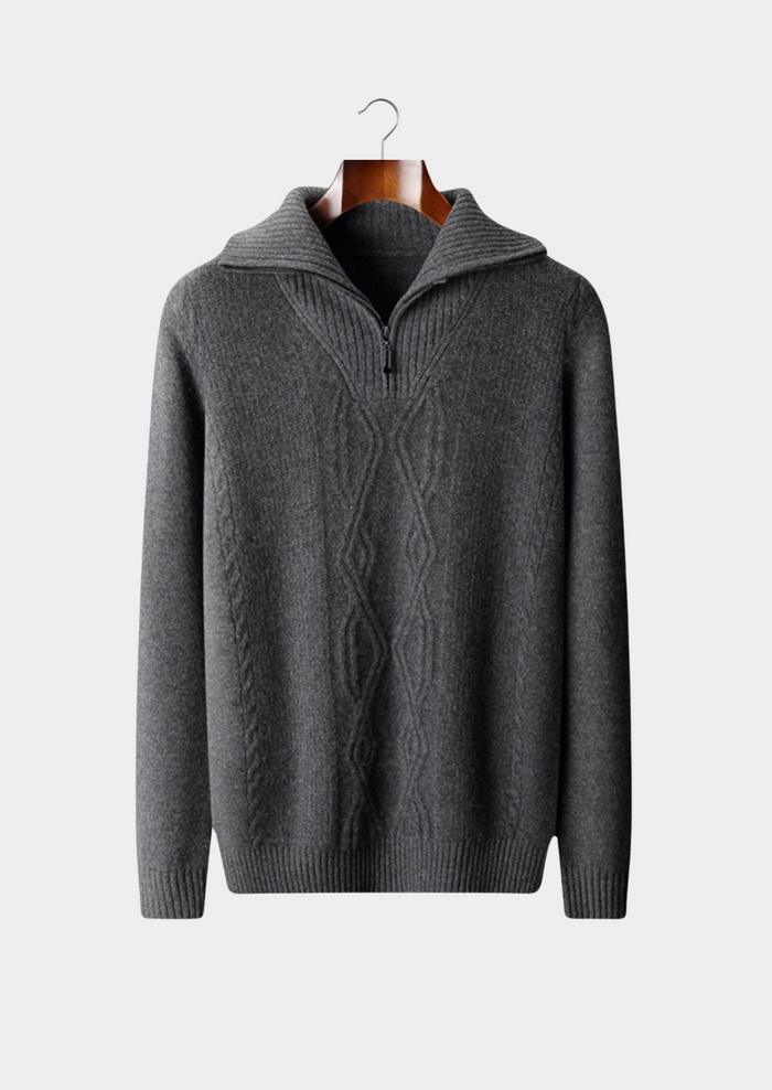 Men's Cable-Knit Quarter-Zip Sweater with Shawl Collar