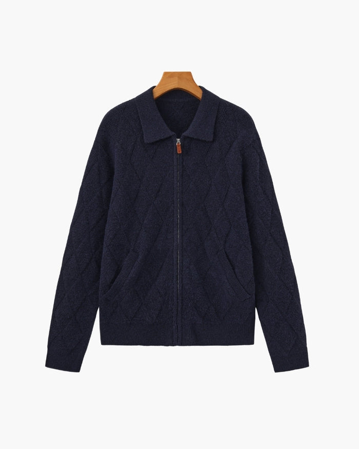 Heritage Diamond Knit Zip Cardigan