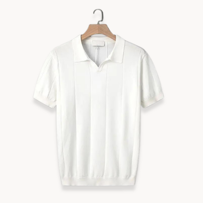 Men's Short Sleeve Knit Polo with Collar and Ribbed Hem
