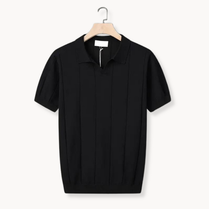 Men's Short Sleeve Knit Polo with Collar and Ribbed Hem