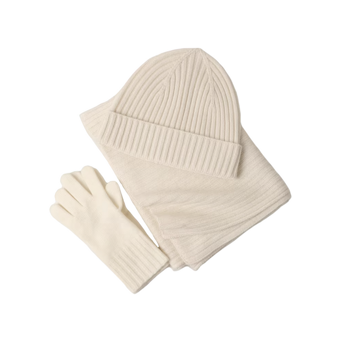 3-Piece Winter Hat Scarf Gloves Set with Ribbed Texture