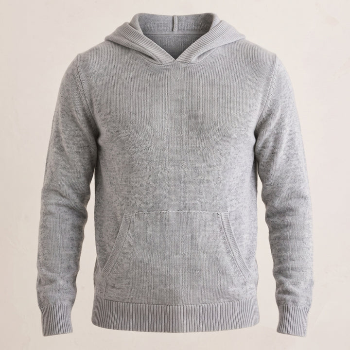 Cashmere Pullover Hoodie with Ribbed Cuffs and Hem