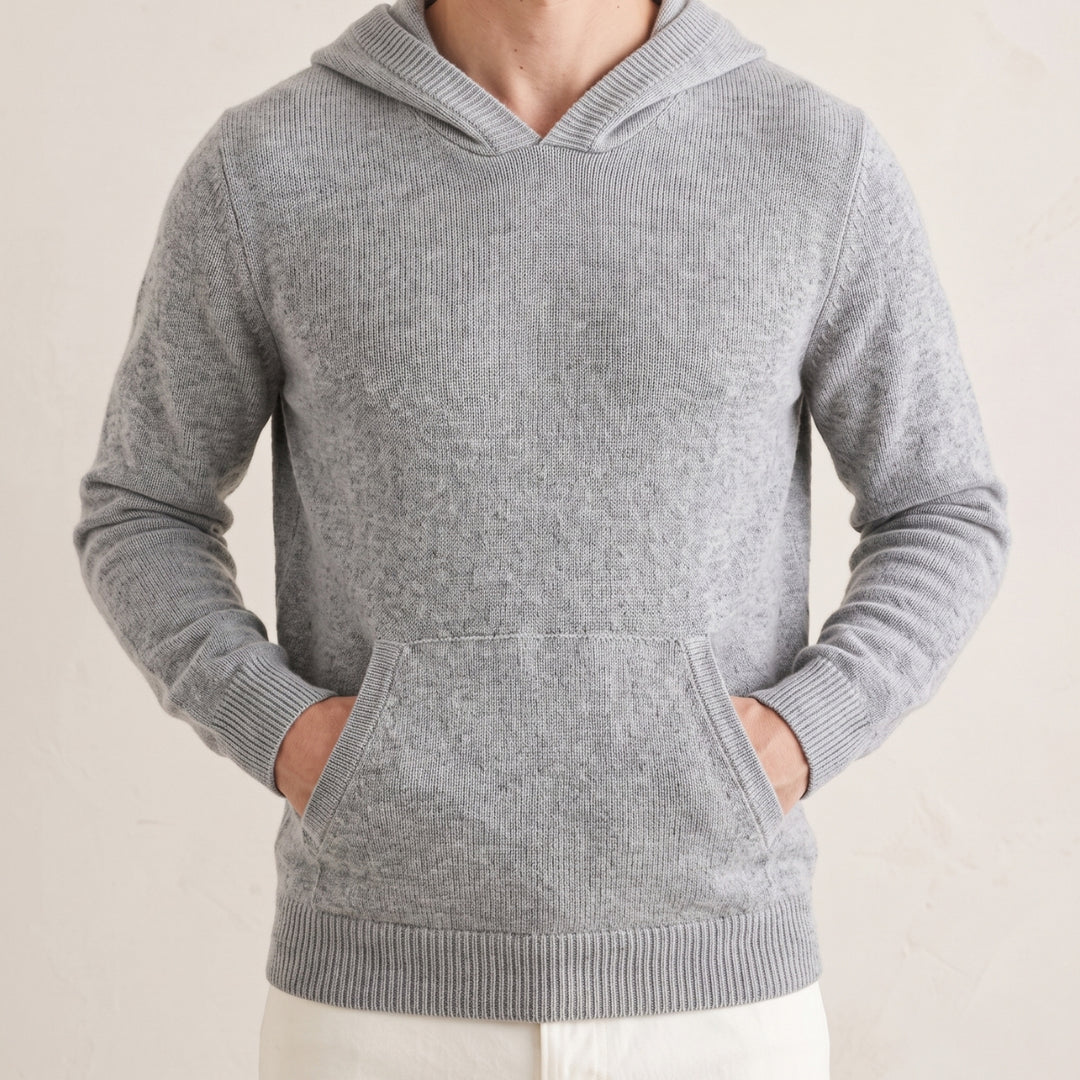 Cashmere Pullover Hoodie with Ribbed Cuffs and Hem