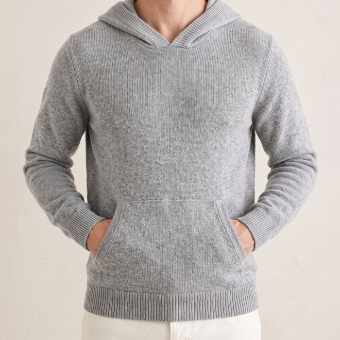 Cashmere Pullover Hoodie with Ribbed Cuffs and Hem