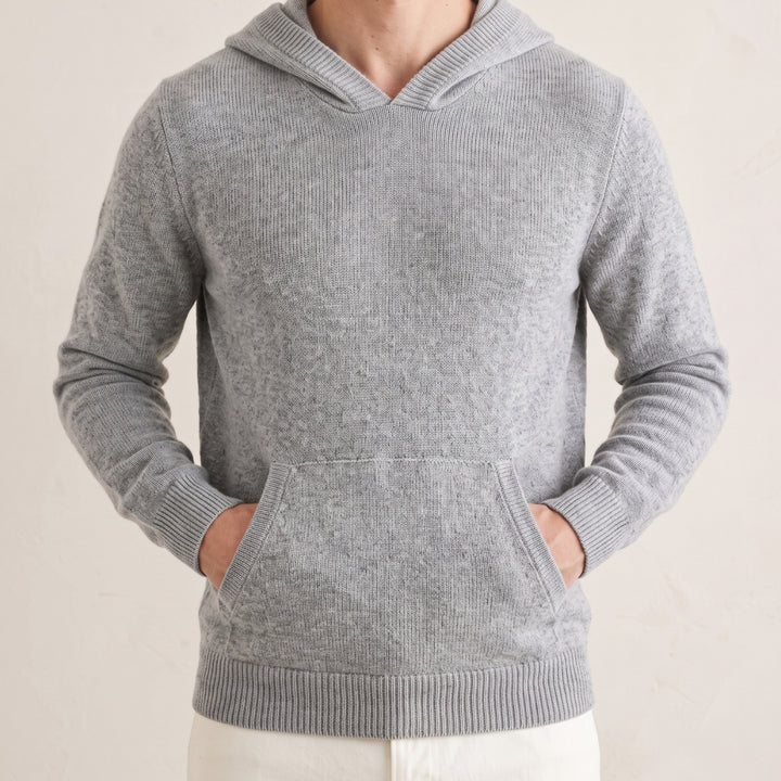 Cashmere Pullover Hoodie with Ribbed Cuffs and Hem
