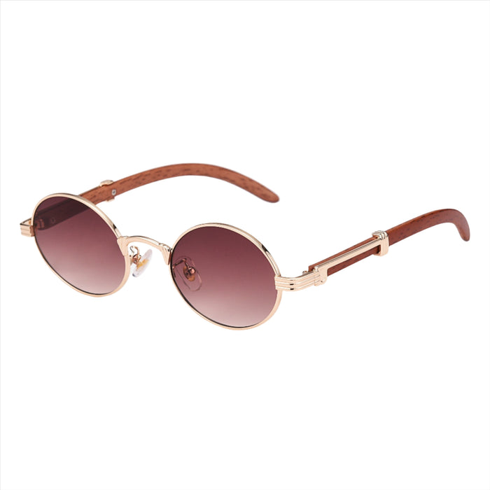 Round Gradient Sunglasses with Wood Temples UV-400