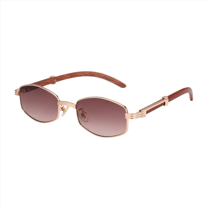 Rectangular Sunglasses with Wood-Effect Temples and UV-400
