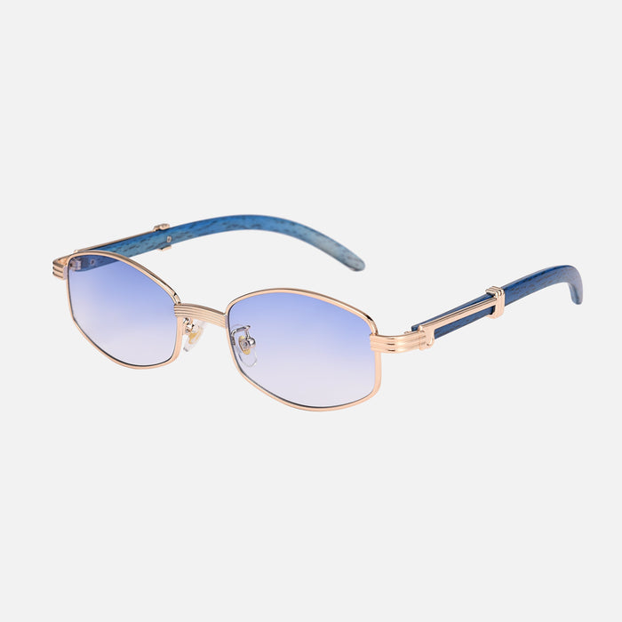 Rectangular Sunglasses with Wood-Effect Temples and UV-400