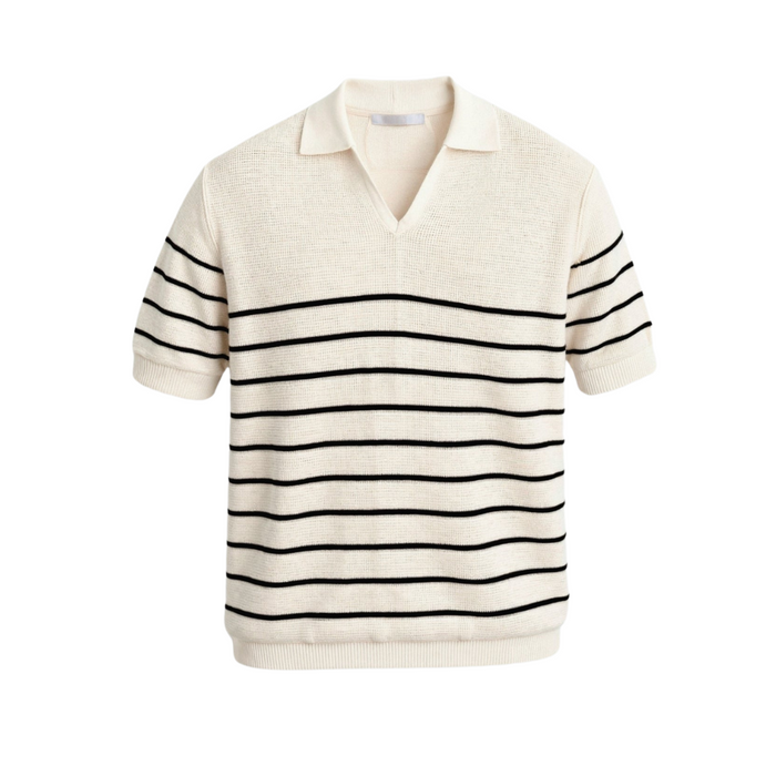 Men's Striped Polo Shirt with Short Sleeves