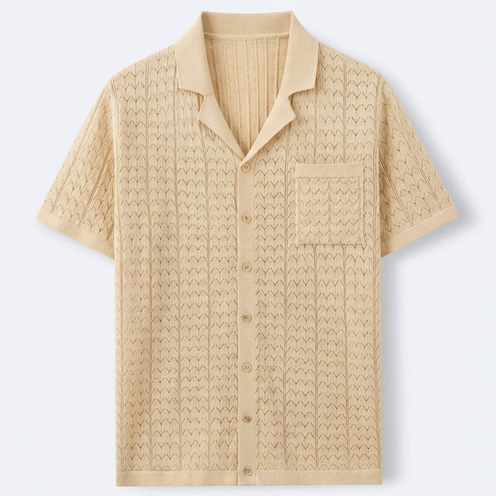 Men's Short Sleeve Knitted Shirt with Button Front