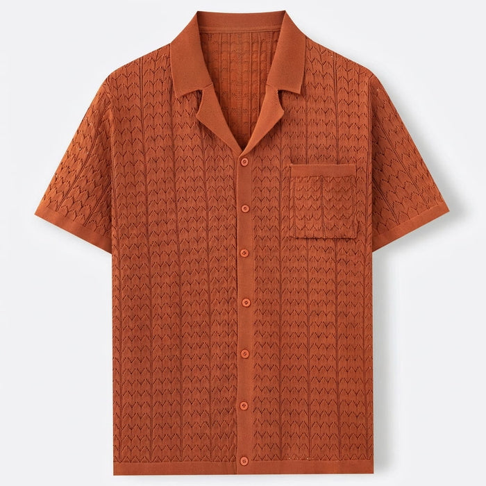 Men's Short Sleeve Knitted Shirt with Button Front