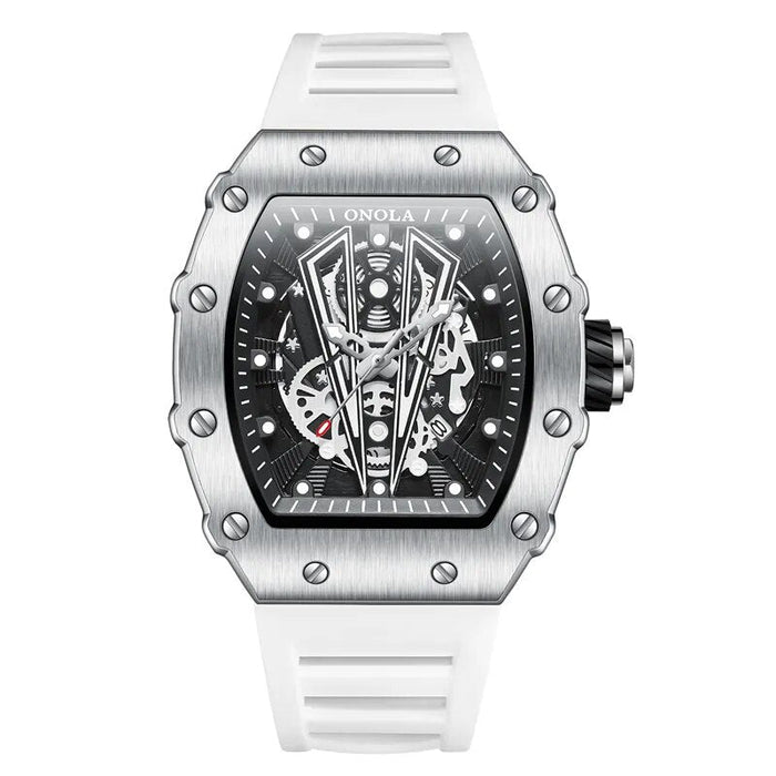 Men's Skeleton Dial Watch with Rubber Strap Quartz Movement