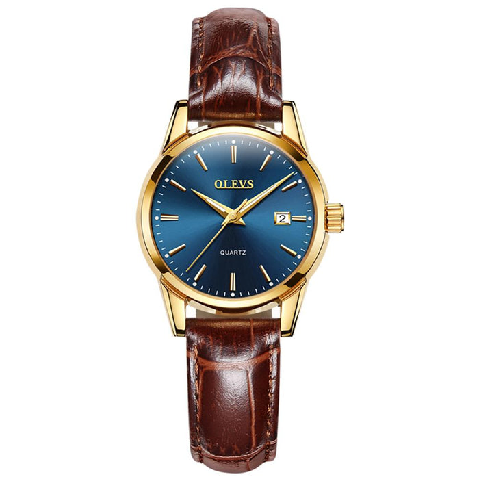 Women's Quartz Watch with Leather Strap and Date Display