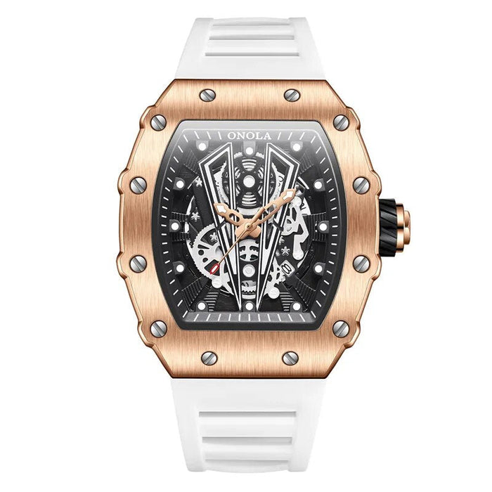 Men's Skeleton Dial Watch with Rubber Strap Quartz Movement