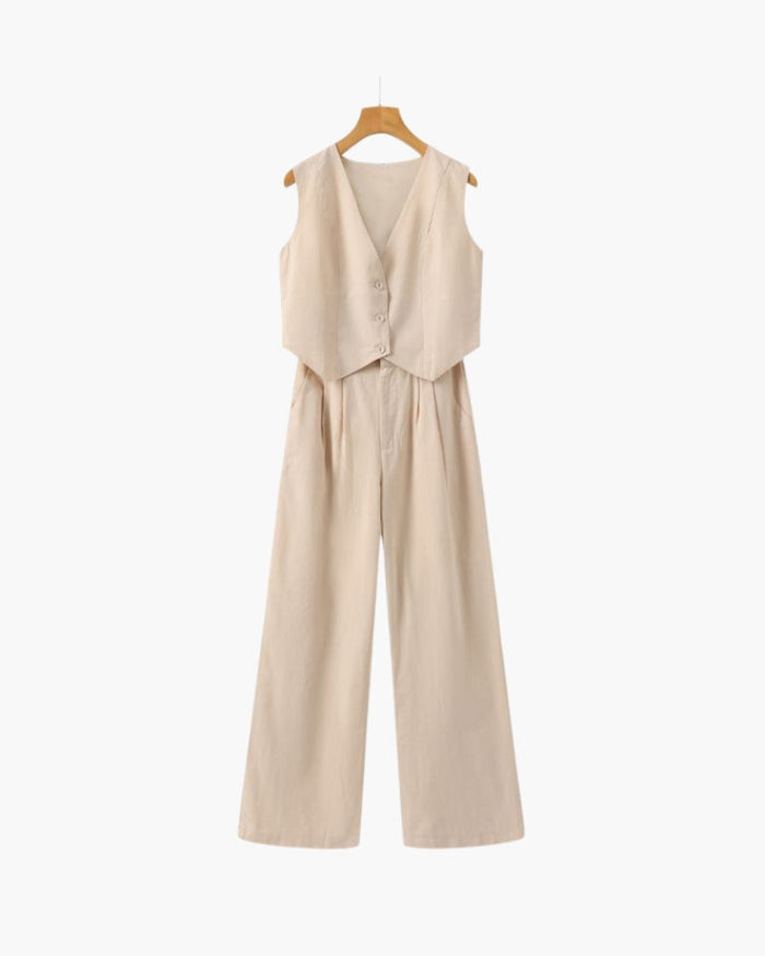 Women's Two-Piece Vest and Wide-Leg Pants Set Sleeveless