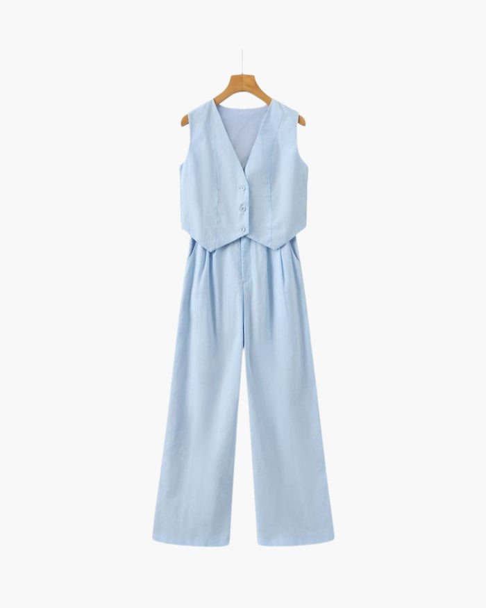 Women's Two-Piece Vest and Wide-Leg Pants Set Sleeveless