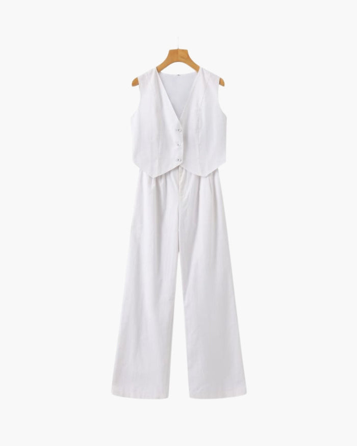 Women's Two-Piece Vest and Wide-Leg Pants Set Sleeveless
