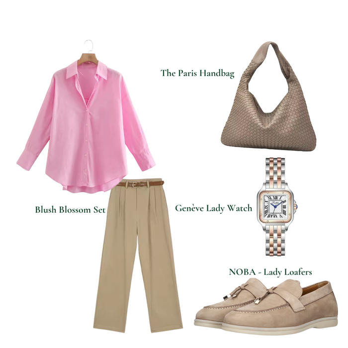 Women's Collared Blouse and Pleated Pants Set