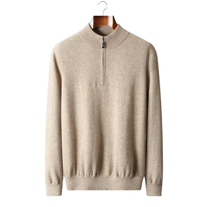 Men's Half-Zip Knit Sweater with Ribbed Collar