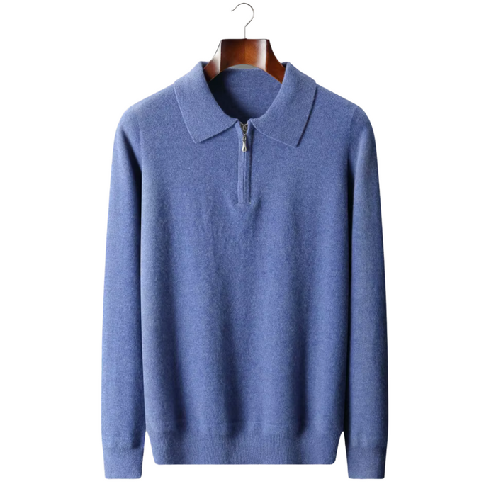 Men's Half-Zip Polo with Ribbed Collar and Cuffs