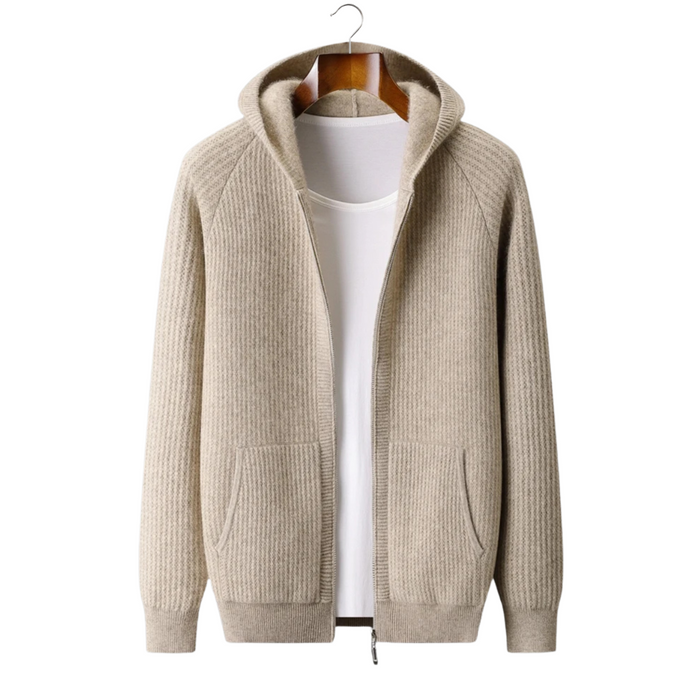 Men's Ribbed Zip Hoodie with Front Pockets