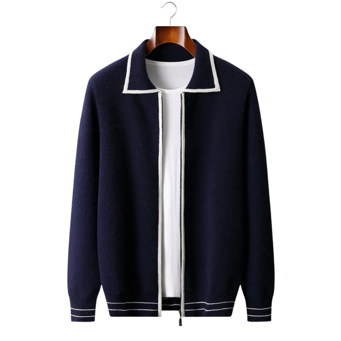 Men's Zip-Front Polo Cardigan with Contrast Trim