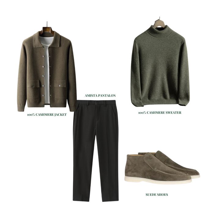Men's Outfit Set with Jacket Sweater Trousers Shoes