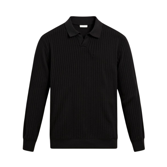 Men's Ribbed Long Sleeve Polo with Collar