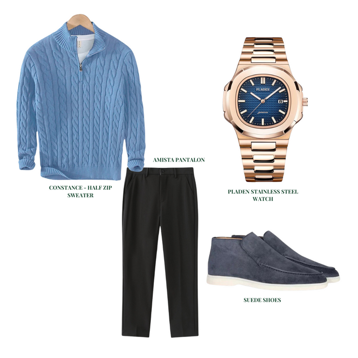 Men's Half Zip Sweater Cable Knit with Ribbed Collar