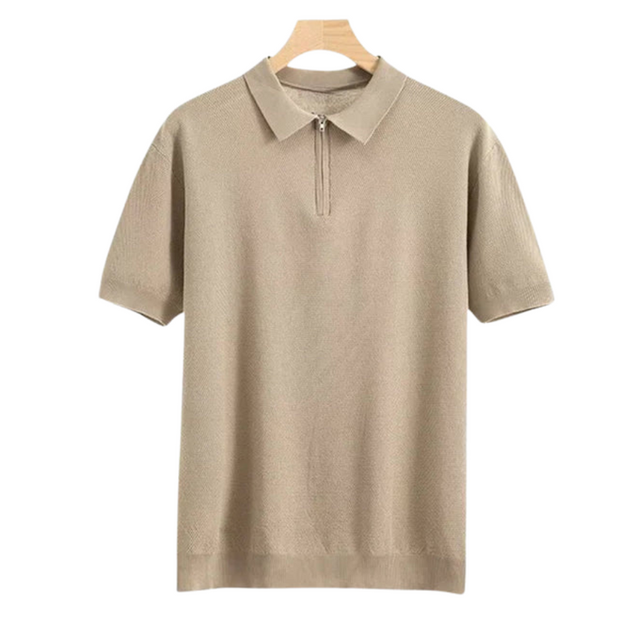 Men's Zip Collar Polo Shirt with Short Sleeves