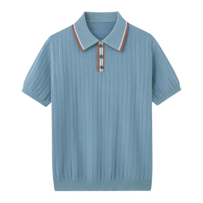 Men's Herringbone Knit Polo with Contrast Collar Trim