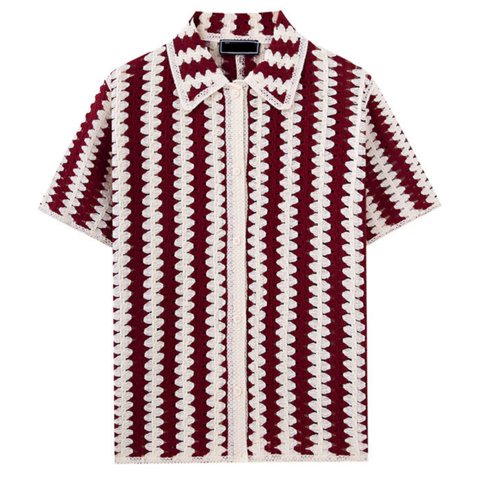 Men's Knitted Short Sleeve Shirt with Vertical Stripe