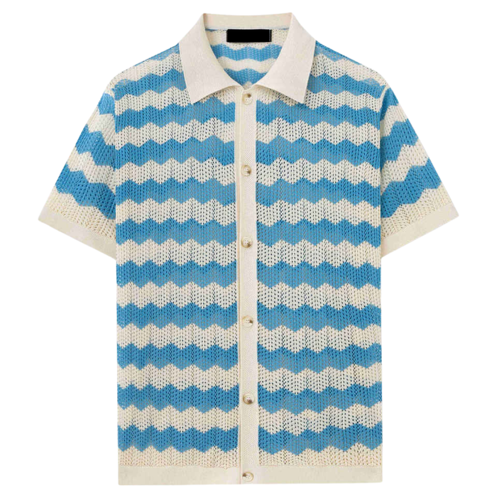 Men's Mesh Polo Shirt with Short Sleeves and Button Front