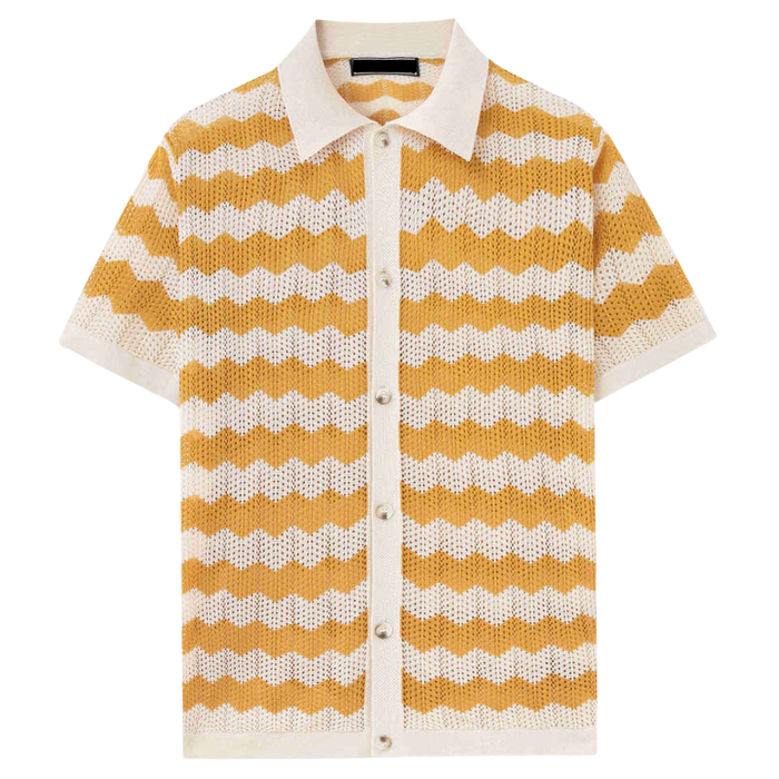 Men's Mesh Polo Shirt with Short Sleeves and Button Front