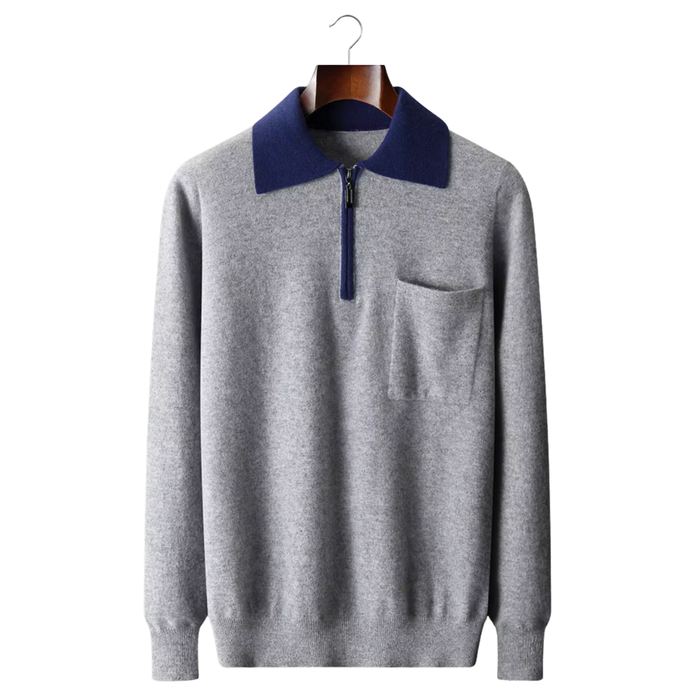 Men's Half-Zip Polo Collar Sweater with Chest Pocket