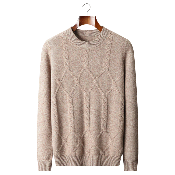 Men's Cable-Knit Crewneck Sweater with Diamond Pattern