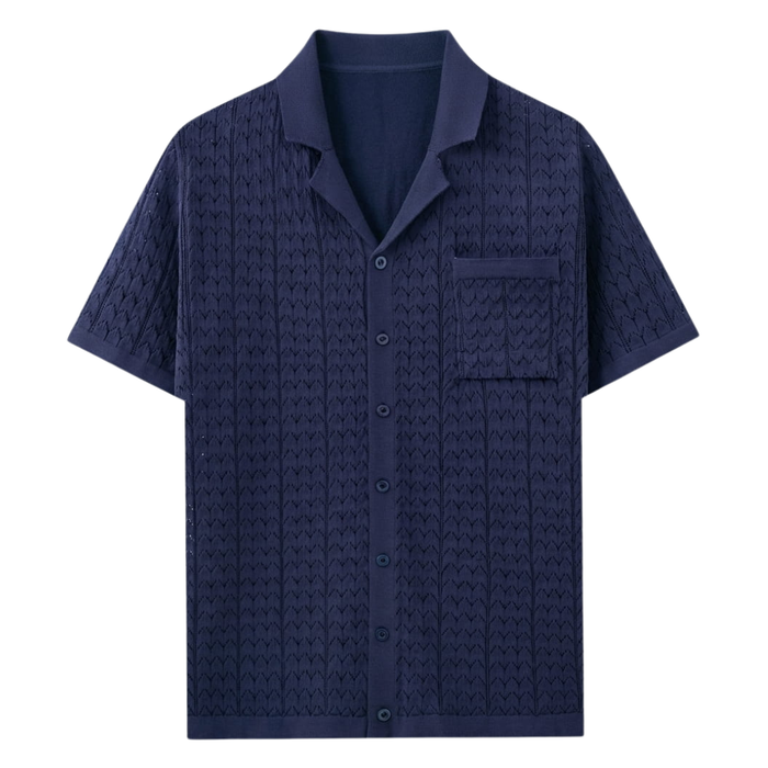 Men's Short Sleeve Knitted Shirt with Button Front
