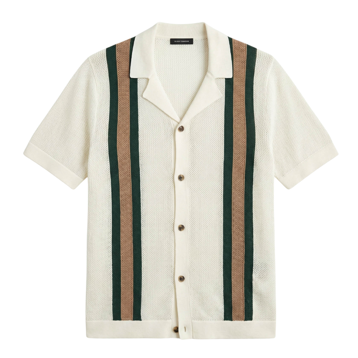 Men's Striped Short Sleeve Knit Shirt Button Front