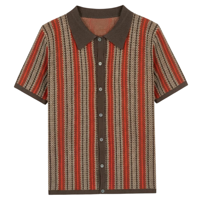 Men's Herringbone Striped Polo Shirt Short Sleeve
