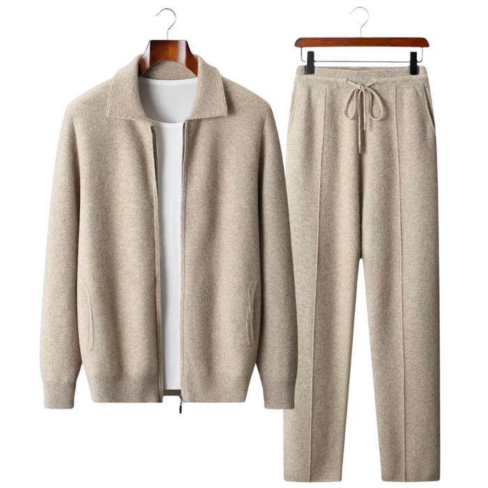 Men's Full-Zip Knit Set with Drawstring Trousers