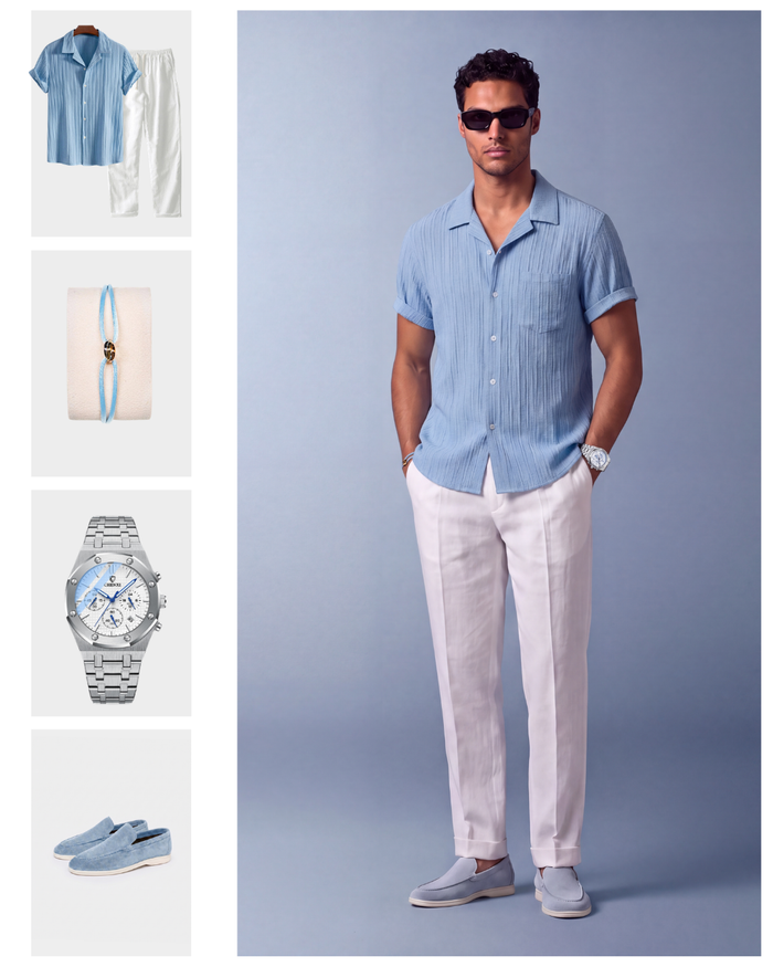 Men's Short Sleeve Shirt and Trouser Set with Loafers
