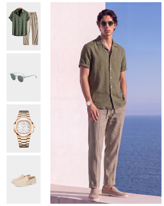 Men's Short Sleeve Shirt and Drawstring Pants Set